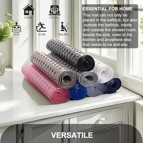 TEESHLY Black Bath Mat with Suction Cups & Drain Holes, 35x16 Inch Non-Slip Shower Rug
