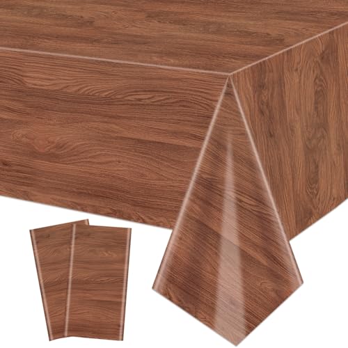 Rustic Brown Wood Tablecloths - 2 Pack for Western Party Decor