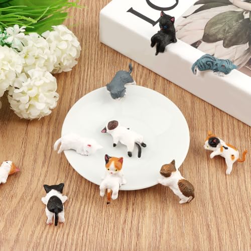 12-Piece Mini Cat Figurine Set for Car Dashboard and Home Decor