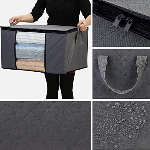 WISELIFE 3 Pack Large Grey Clothes Storage Bags 100L Foldable Organizers for Bedding & Clothing