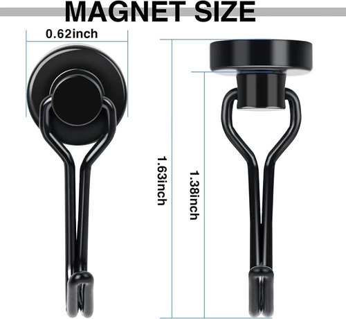 E BAVITE Magnetic Hooks - Heavy Duty 30lbs+ Strong Magnet Set for Home & Kitchen | 6pcs Black