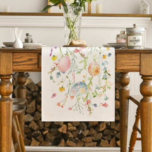 Easter Table Runner 13x120 Inch Spring Floral Home Decor Beige