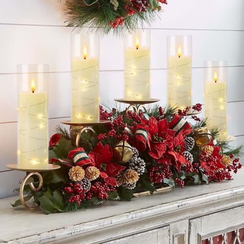 5 Pack Flickering Flameless Candles with Remote 3 Sizes Ivory Halloween Christmas Decor Variation of 5Pcs-Strip Light String