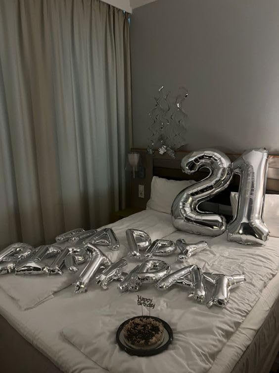Number 21 Balloon by Silver | 40-Inch Metallic Decoration for 21st Birthday Celebrations