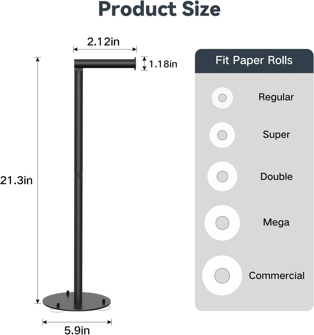 SetSail Suction Cup Toilet Paper Holder - Free Standing Stainless Steel Design | Weighted Base, Black