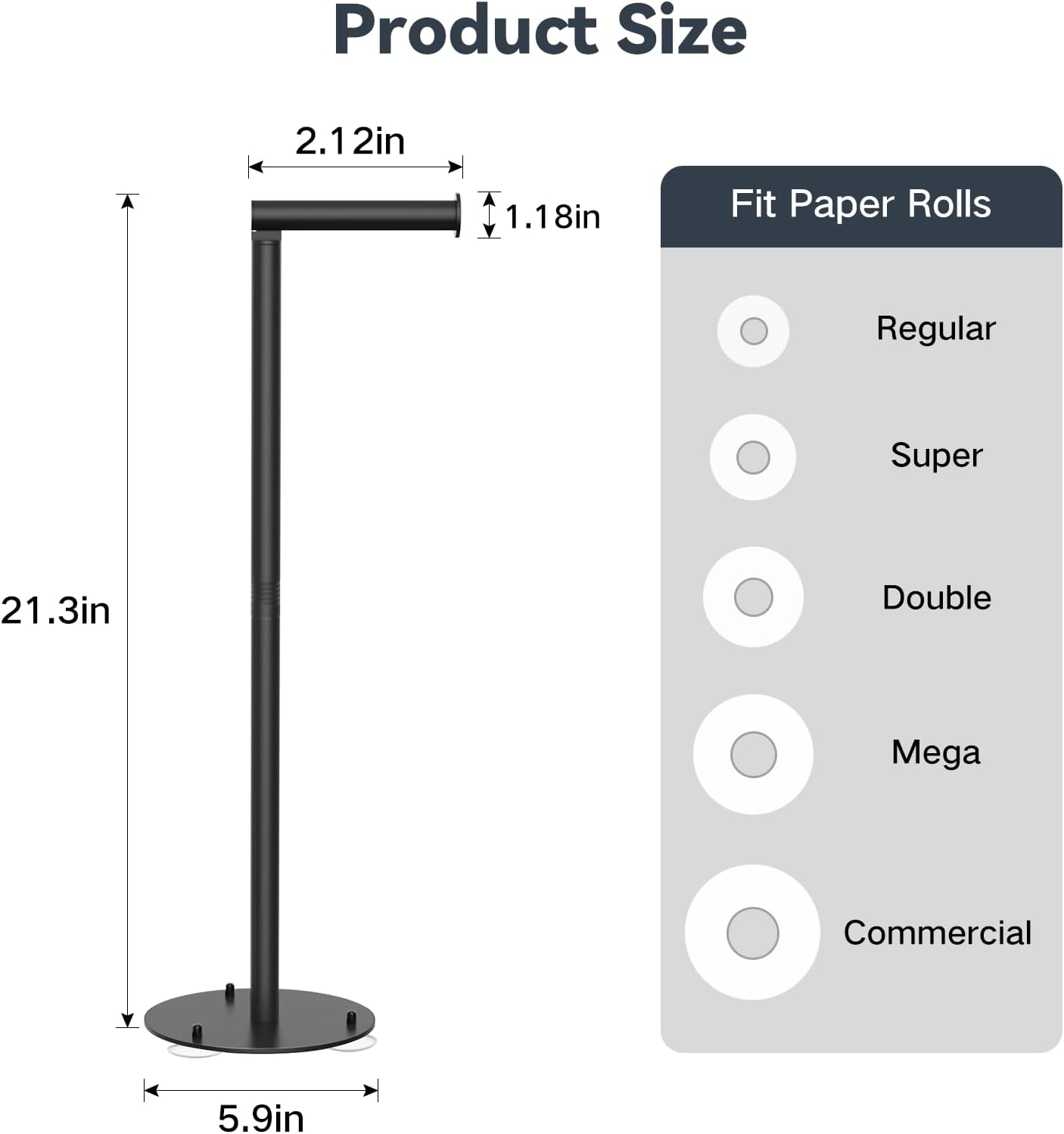 SetSail Suction Cup Toilet Paper Holder - Free Standing Stainless Steel Design | Weighted Base, Black