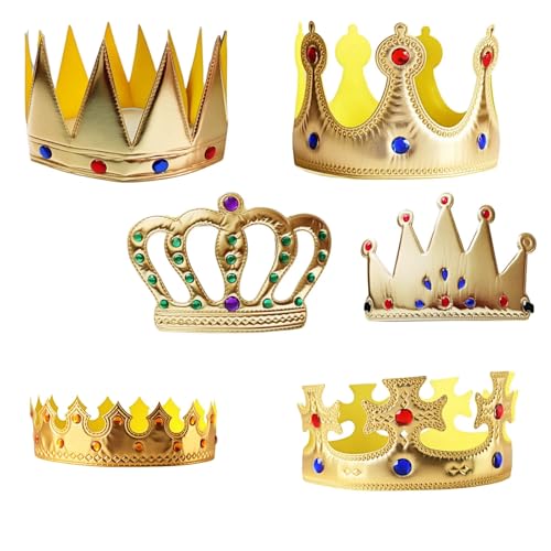 Gold Foam Birthday Crowns - 6 Pack Party Hats for Kids