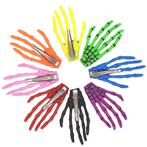 Skeleton Hand Hair Clips 8-Pack Mixed Color Bone Hair Accessories