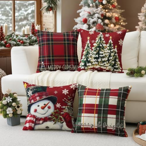 Artscope Christmas Throw Pillow Covers Set of 4 - Red 18x18 Inch Variation of THIS listing
