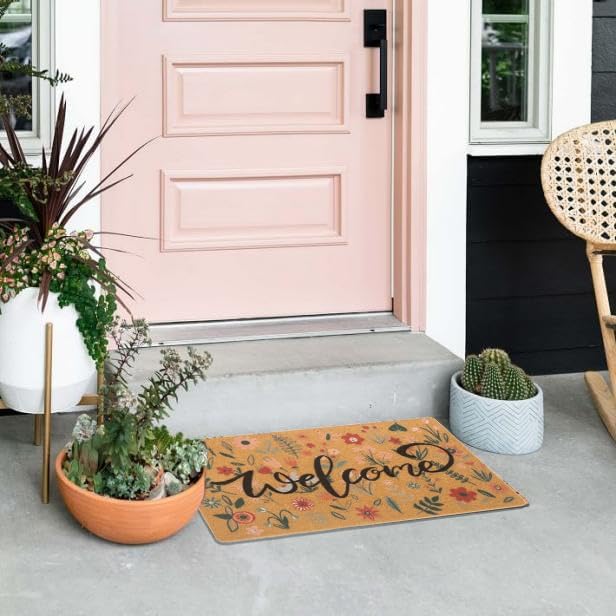 Welcome Floral Spring Doormat 17x29 Inch - Durable & Non-Slip
