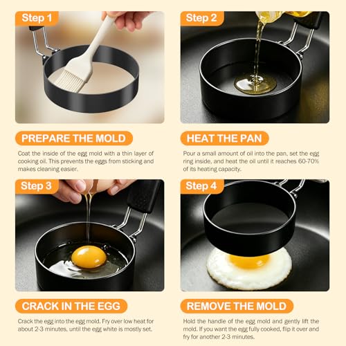 NileHome Nonstick Egg Rings Set of 4 - BPA-Free & Dishwasher Safe