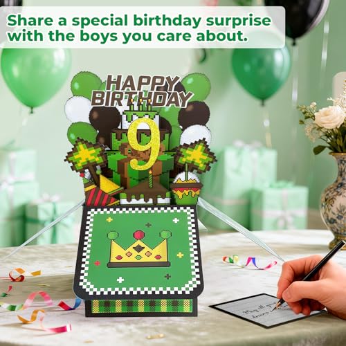 9th Birthday Card for Boys - Pixel Gaming 3D Pop Up Greeting Card