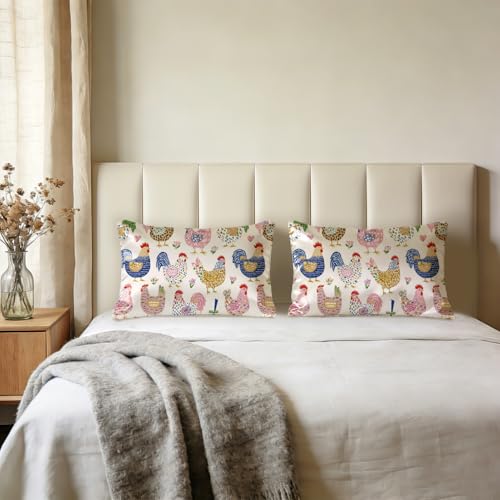 Queen Size Satin Silk Pillowcase with Chicken Print - 20x30