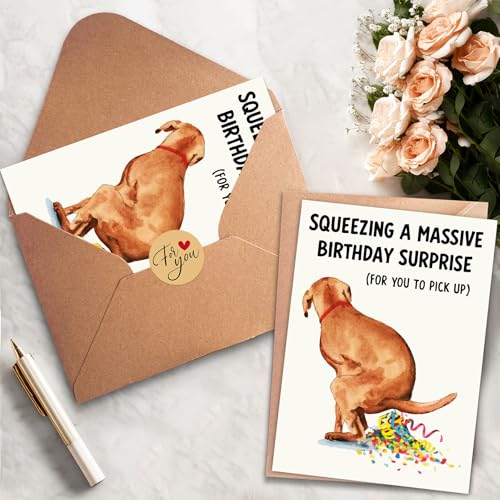 Hqulpr Funny Farting Dog Birthday Card - Squeezing Design (7x5in)