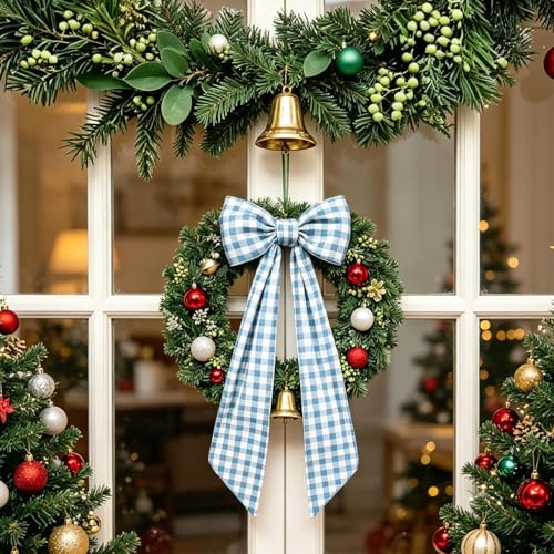 Navy Blue Gingham Wreath Sash for Front Door Decor, 55.12"