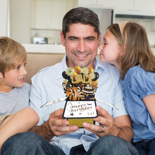 Luxury 3D Pop-Up Birthday Card for Dad | Black and Gold Theme