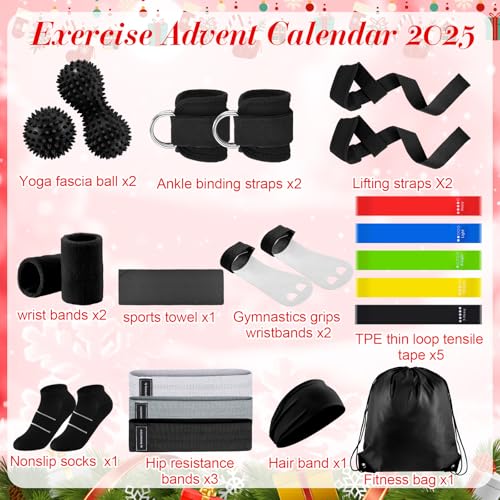 Black 12-Day Gym Advent Calendar Christmas Workout Gift Set for Fitness Enthusiasts