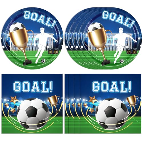 Soccer Party Supplies Set - 40 PCS Disposable Plates & Napkins
