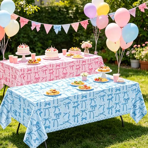 Coquette Party Tablecloths - 4 Pack Bow Design, 51x86 Inch