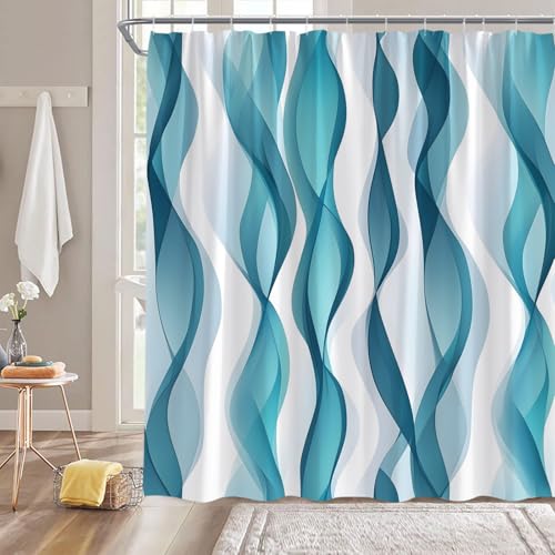 Modern Geometric Shower Curtain, Teal Turquoise Abstract Stripes 70x70