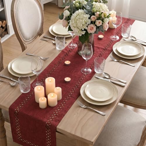 Red Rustic Geometric Table Runner 13x36 Inch for Christmas & Holiday Decor