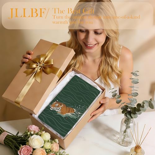 JLLBF Tiger Kitchen Hand Towels - Vintage Japanese Tiger Design, 16x24 Inch, Tiger Lovers Gift, Dark Green, Tiger Variation