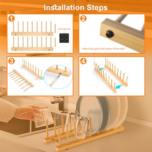 Mukylar 8-Slot Bamboo Dish Drying Rack - Eco-Friendly Plate & Bowl Organizer