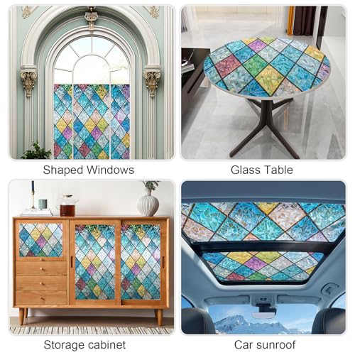 COUNTEWOL Rainbow Privacy Window Film - Stained Glass Effect, 17.5 x 78.7 In
