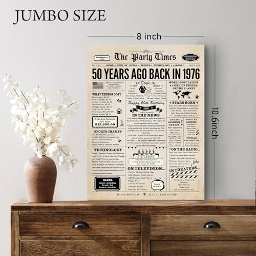 Vintage 50th Birthday Card with Envelope & Stickers - 8x13” Celebratory Greeting Card for Milestone Occasion - BGTCARDS
