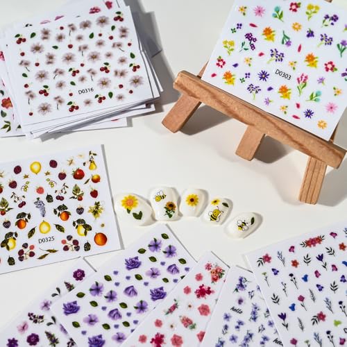 30 Sheets Flower Nail Stickers 3D Self-Adhesive Decals Manicure DIY
