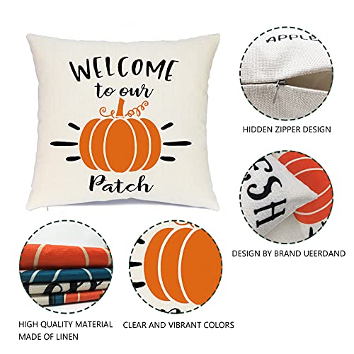 Ueerdand Fall Throw Pillow Covers, 18x18 Inch Farmhouse Pumpkin Case, Set of 4