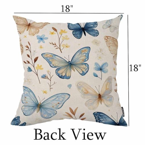 Colorful Butterfly Throw Pillow Cover, Cotton Linen Cushion Case 18x18 Inch