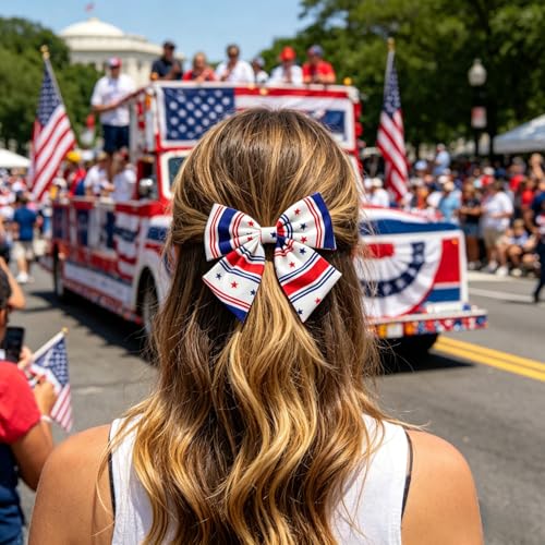 Patriotic Red White & Blue Hair Bow Clip for Women