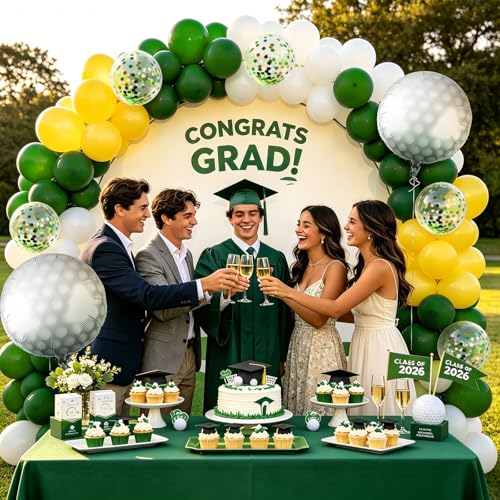 Golf Party Balloon Set - 12 Inch Green & Yellow Latex + 18 Inch Foil