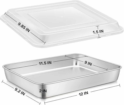 E-far Stainless Steel Baking Pan Set - 12⅓ x 9¾ Inch Rectangle Bakeware with Lids | Non-Toxic, Heavy Duty & Dishwasher Safe
