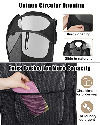 HOUSE AGAIN Black 70L Collapsible Mesh Laundry Hamper with Steel Frame & Handles