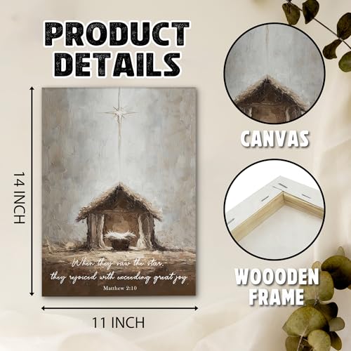 Christian Nativity Scene Canvas Wall Art, Framed Religious Painting 11x14