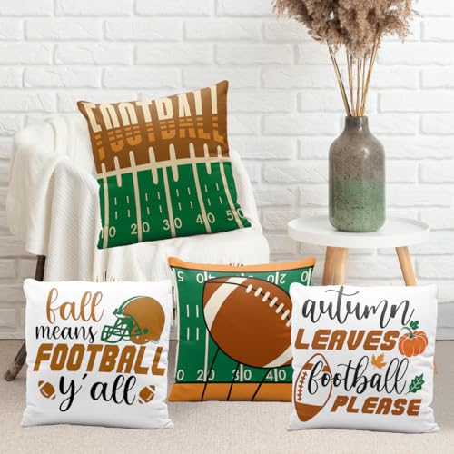Football Throw Pillow Covers 18x18 Set of 4, Autumn Fall Decorative Cases