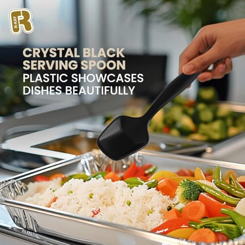 12 Pack Heavy Duty Black Plastic Serving Spoons - Elegant Disposable Utensils for Parties & Gatherings