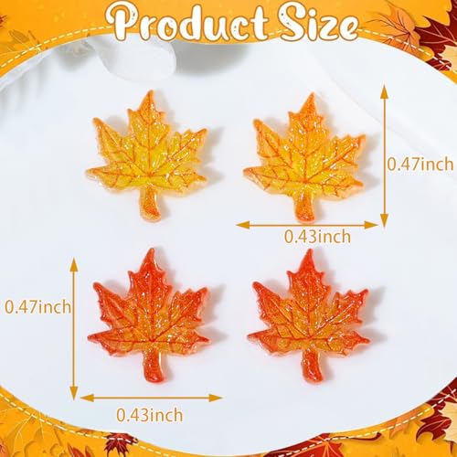 100Pcs 3D Fall Maple Leaf Nail Art Charms - Orange Gold Resin Autumn Gems