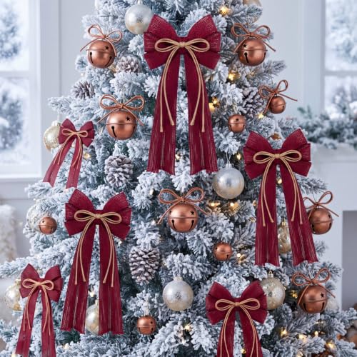 12 Pack Rustic Burlap Christmas Bows for Holiday Decor