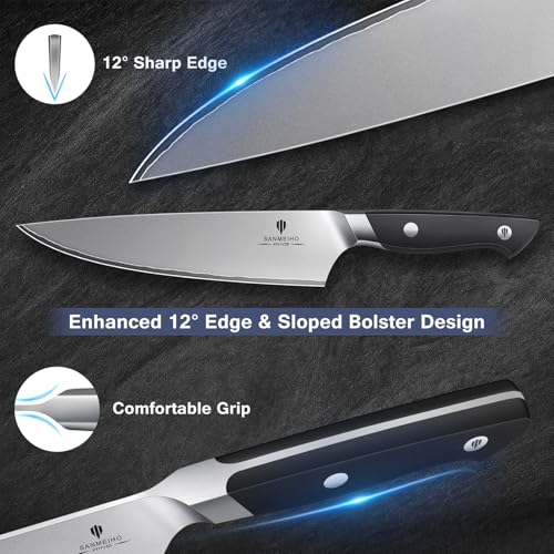 16 PCS Japanese Kitchen Knife Set with Block - Ultra Sharp & Dishwasher Safe - Includes Sheath & Sharpener