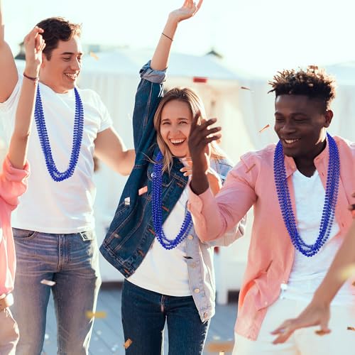 12 Pcs 33-Inch Blue Bead Necklaces - Graduation & Party Favors
