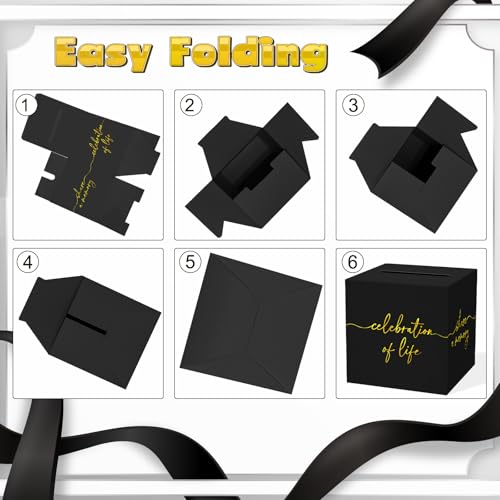 QISOLIY Black & Gold Celebration of Life Memory Card Box for Memorials
