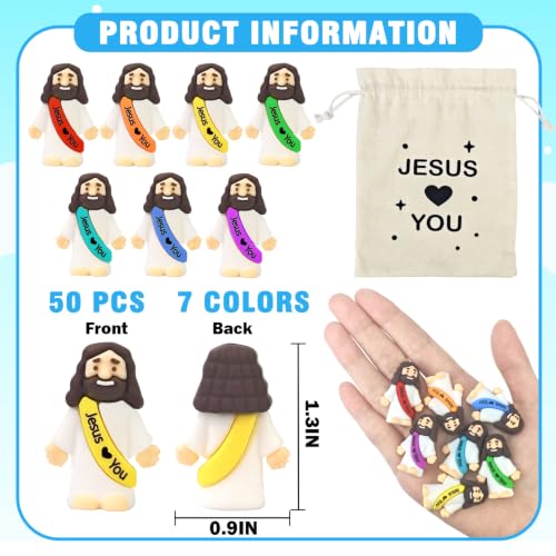 50 Mini Jesus Figurines Bulk with Pouch - Christian Party Favors & Gifts - Variation of 50