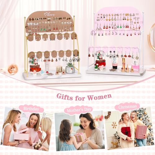 Keebofly Pink Acrylic Earring Organizer Stand with 300 Holes & 14 Hooks