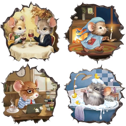 Whimsical Mouse Wall Decals - 4 Pack 5.9" Eco-Friendly Vinyl