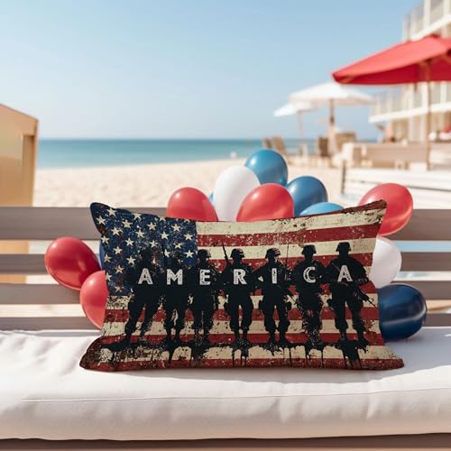 NUTEEN Patriotic 12x20 Inch American Flag Throw Pillow Cover for 4th of July Memorial Day