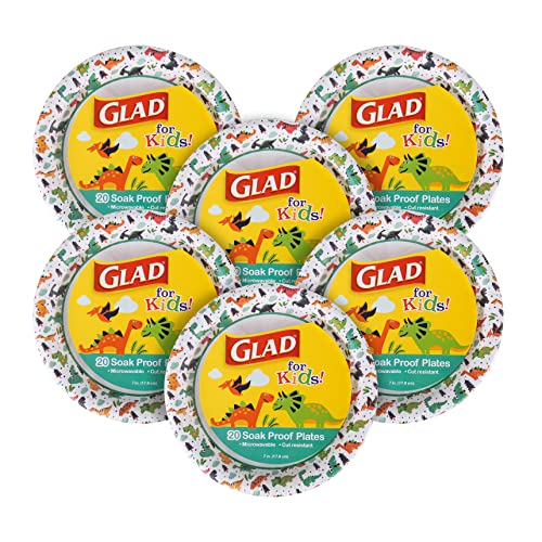 Glad Dinosaur Disposable Paper Plates, 7 Inch, Multicolor, 120 Ct