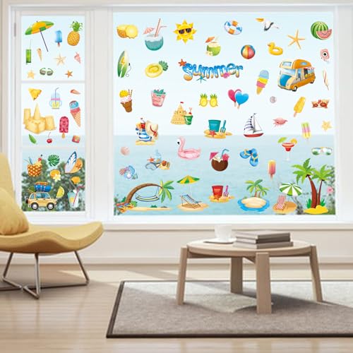 134 Double-Sided Hawaii Beach Window Clings - Summer Decor
